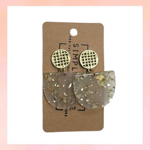 Jewelry - Gold Flake Resin Half Moon Dangle Earrings Grid Stud Post